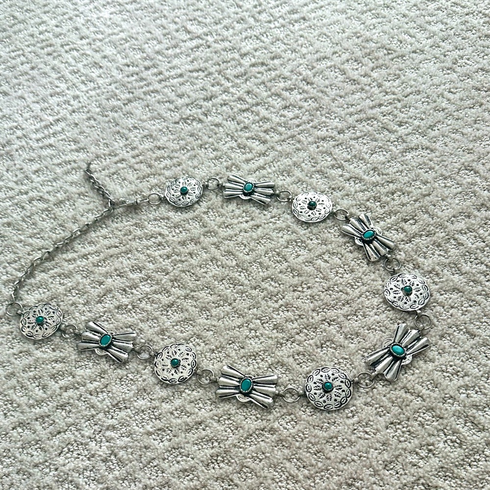 Silver Concho Belt with Faux Turquoise - Picture 3 of 5